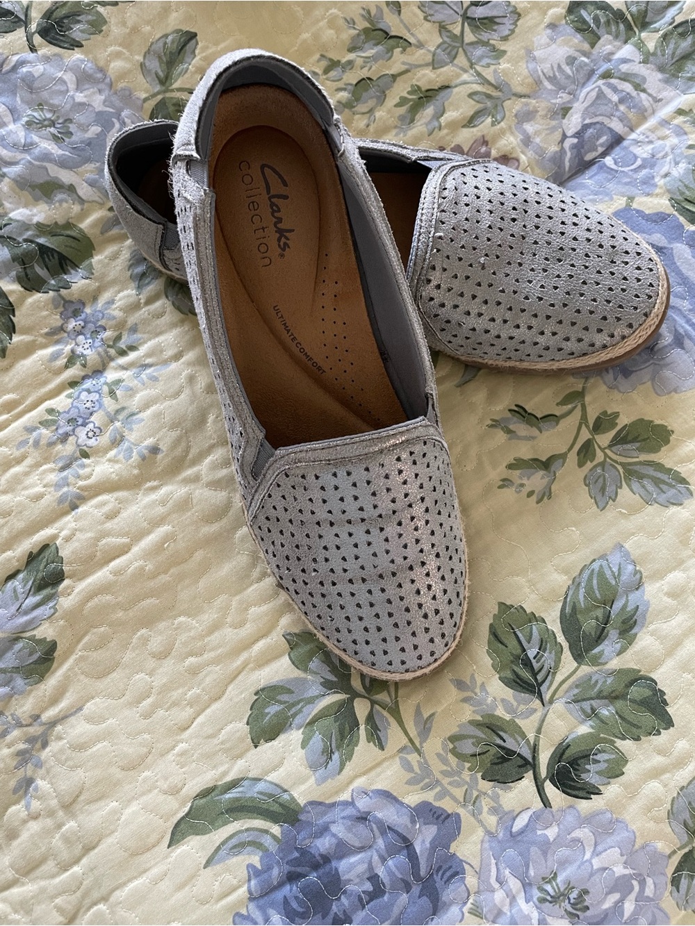 Clarks Light Gray Perforated Slip-On Espadrille Loafers